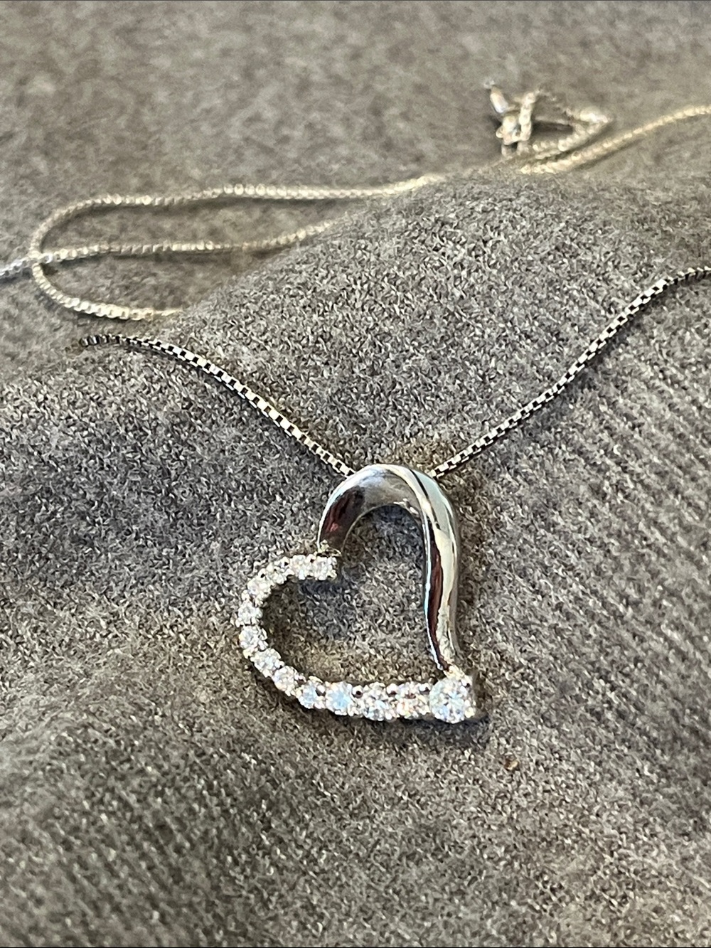 Sterling CZ Floating Heart Necklace